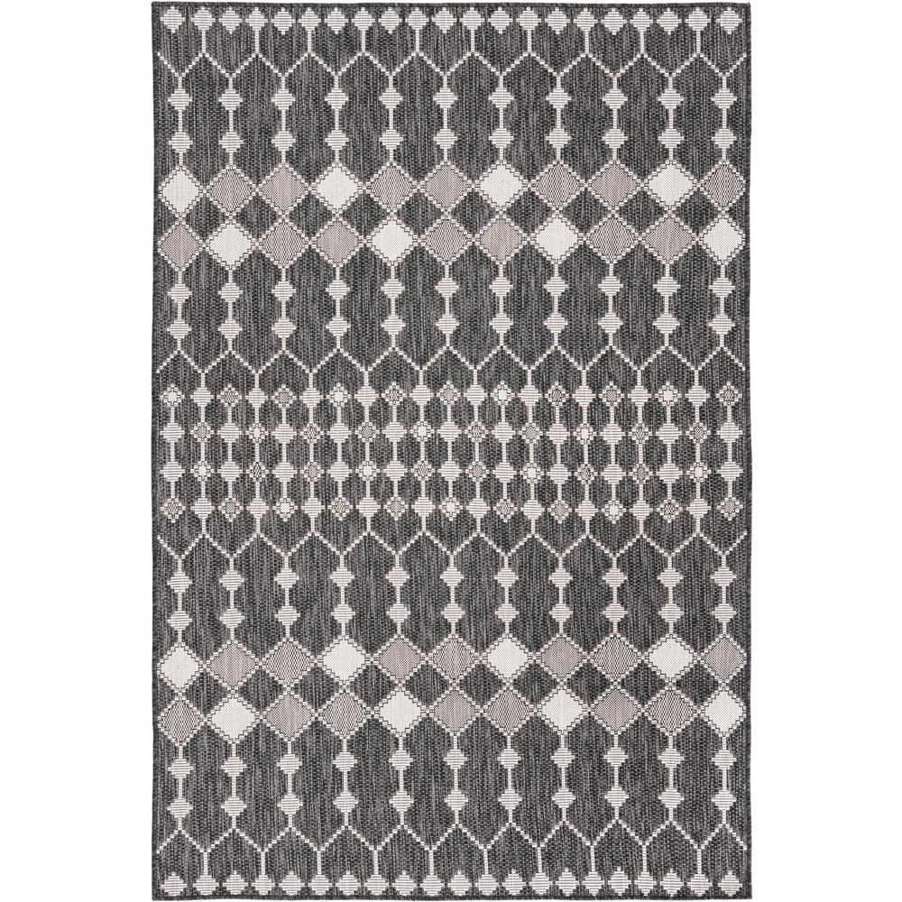 Outdoor Trellis Collection, Area Rug, Charcoal, 5' 3" x 7' 10", Rectangular. Picture 1