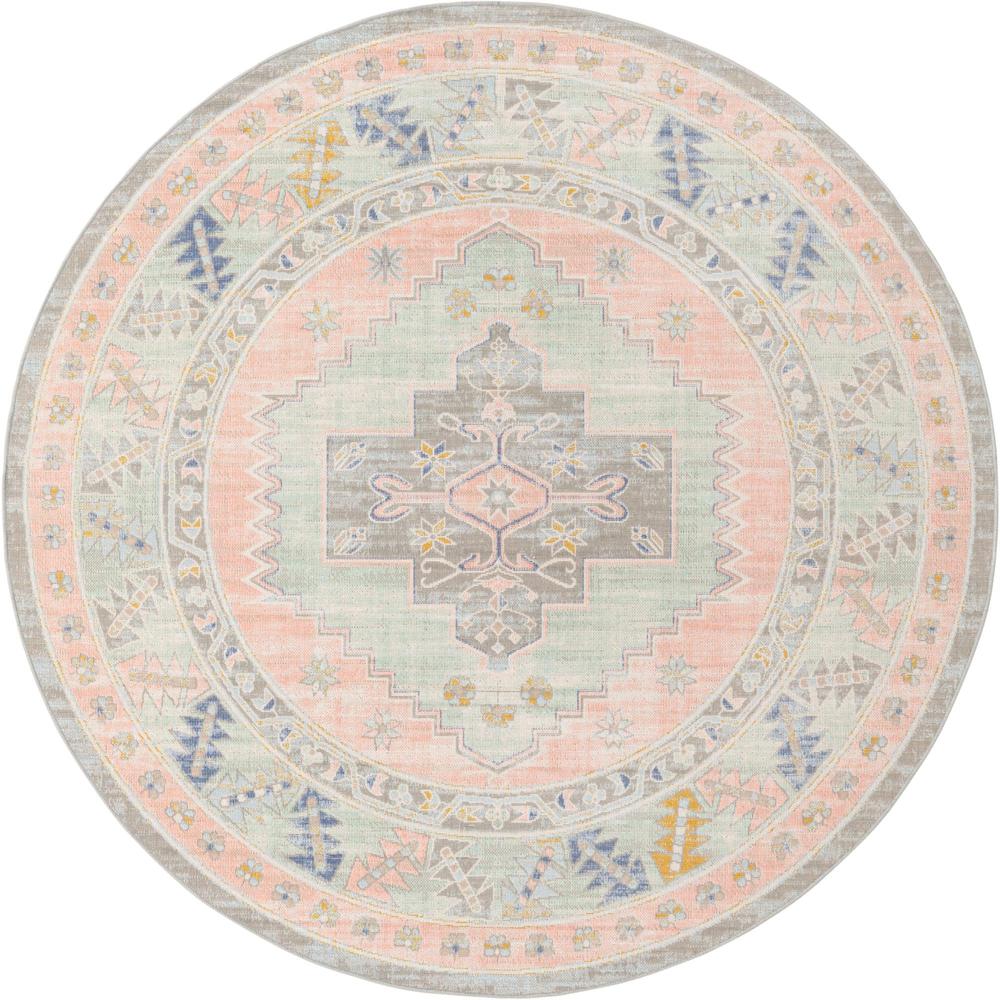 Unique Loom 7 Ft Round Rug in Powder Pink (3154959). Picture 1
