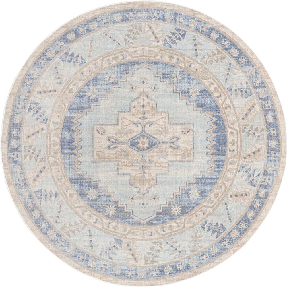 Unique Loom 7 Ft Round Rug in Sky Blue (3154941). Picture 1
