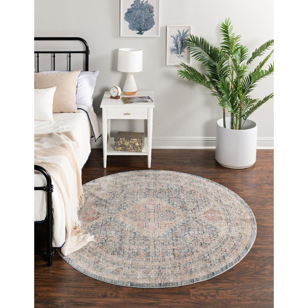 Unique Loom 5 Ft Round Rug in Blue (3147832). Picture 2