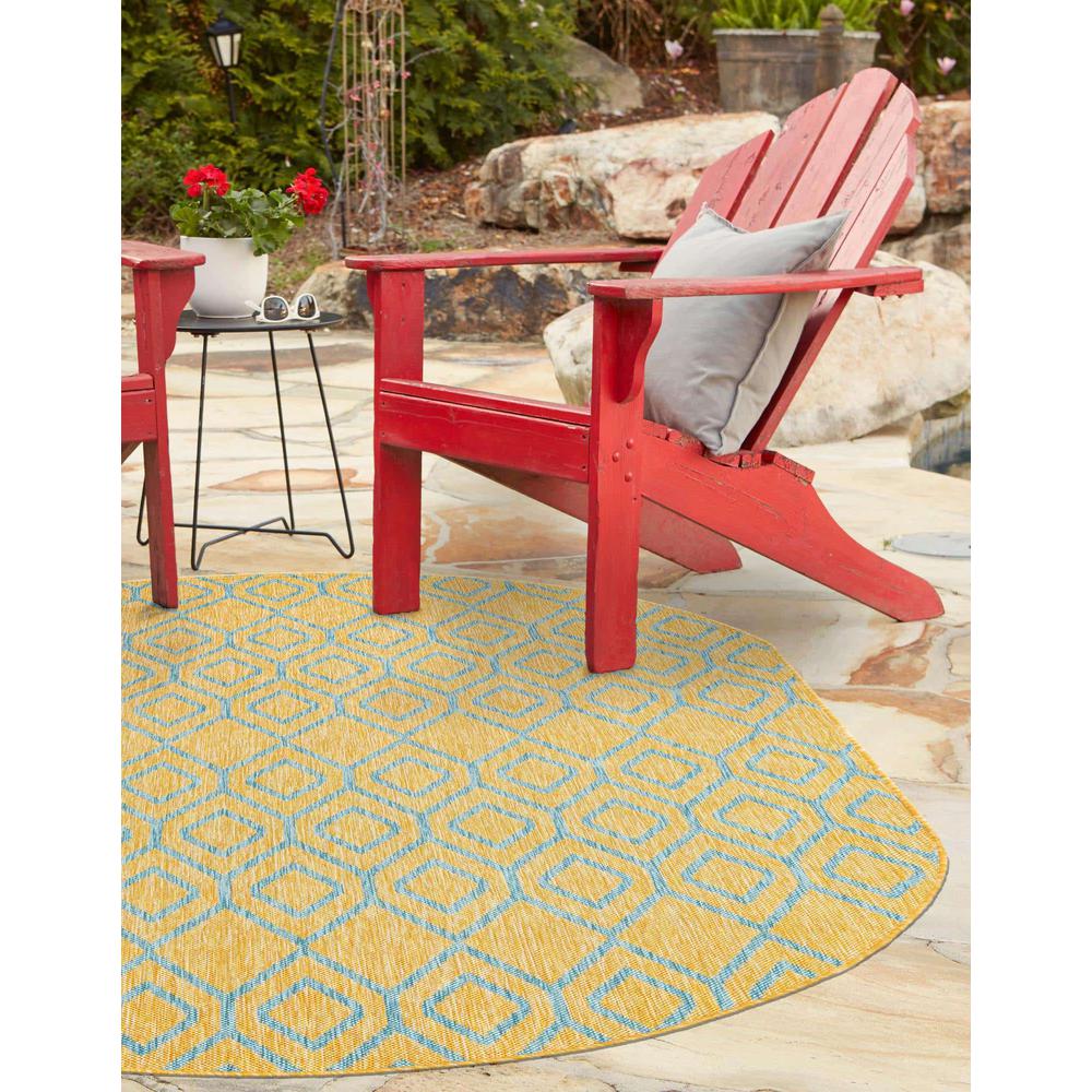 Jill Zarin Outdoor Turks and Caicos Area Rug 7' 10" x 10' 0", Oval Yellow and Aqua. Picture 3