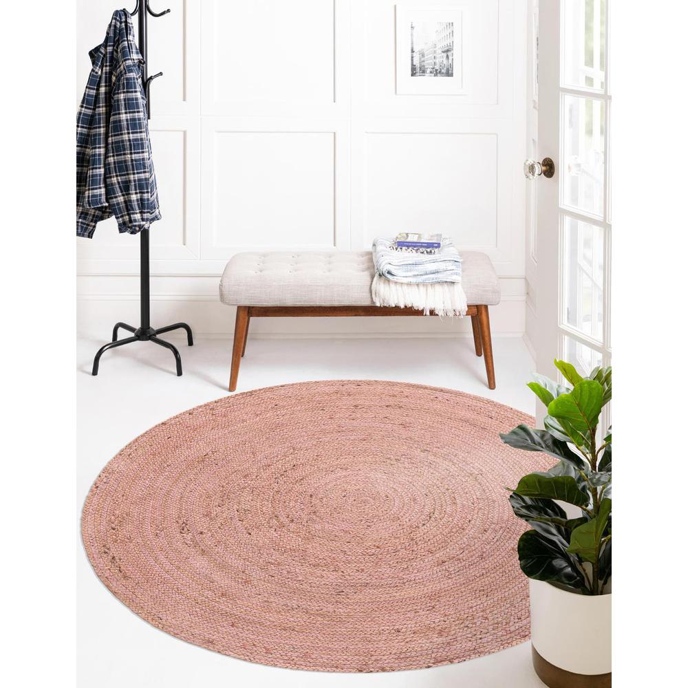 Braided Jute Collection, Area Rug, Light Pink, 3' 3" x 3' 3", Round. Picture 2