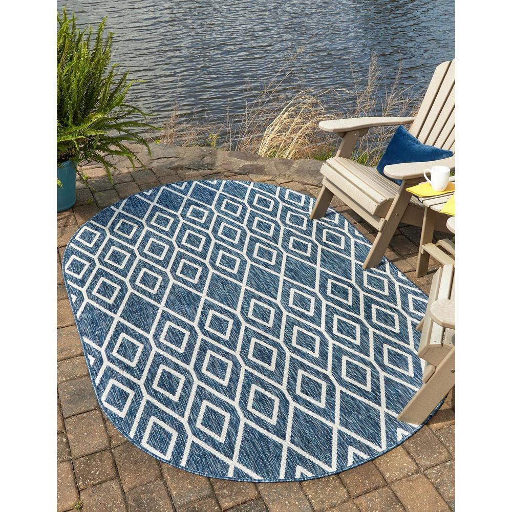 Jill Zarin Outdoor Turks and Caicos Area Rug 5' 3" x 8' 0", Oval Blue. Picture 2