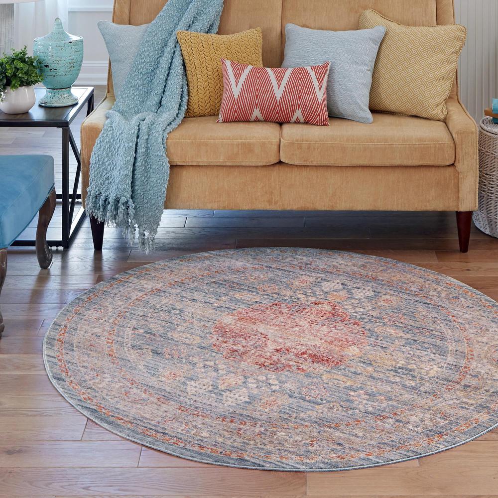 Unique Loom 5 Ft Round Rug in Blue (3147887). Picture 2