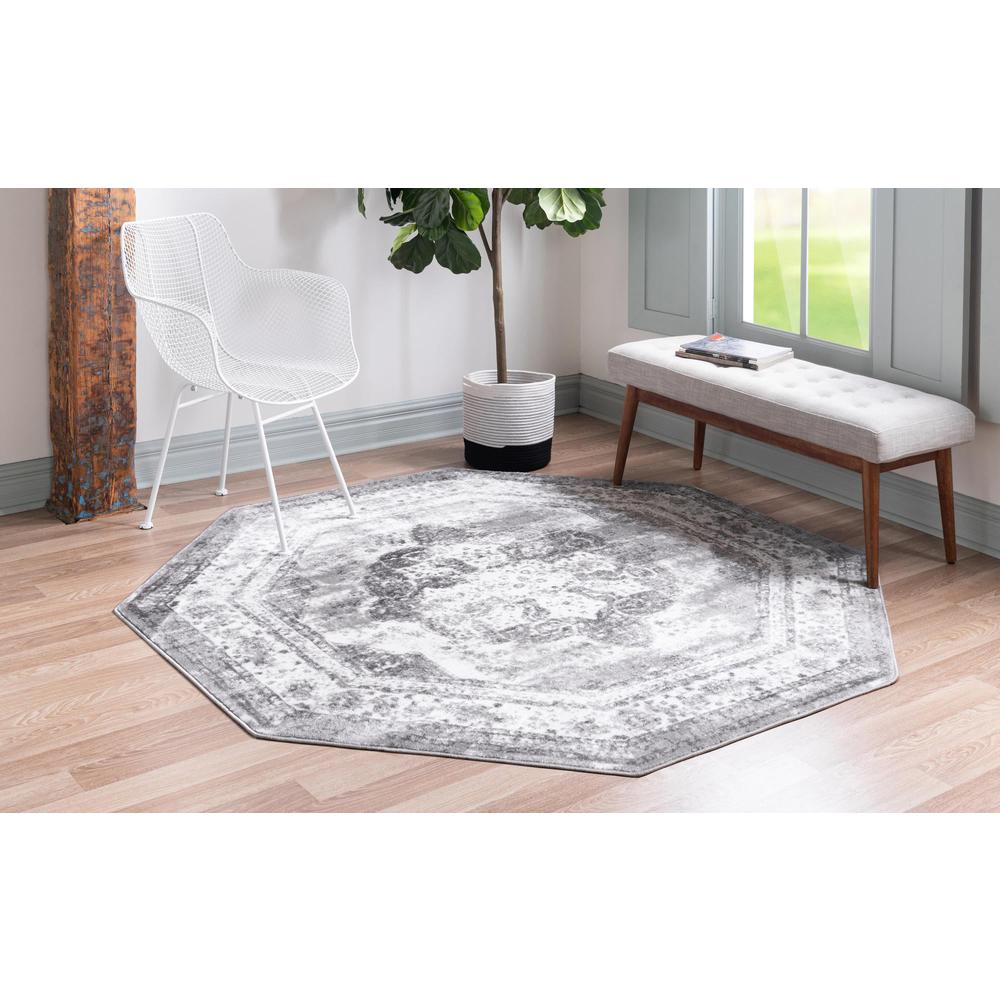 Unique Loom 5 Ft Octagon Rug in Gray (3152840). Picture 4