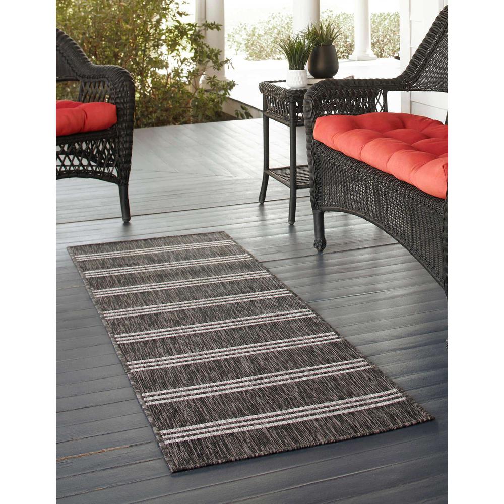 Jill Zarin Outdoor Anguilla Area Rug 2' 7" x 10' 0", Runner Charcoal. Picture 3