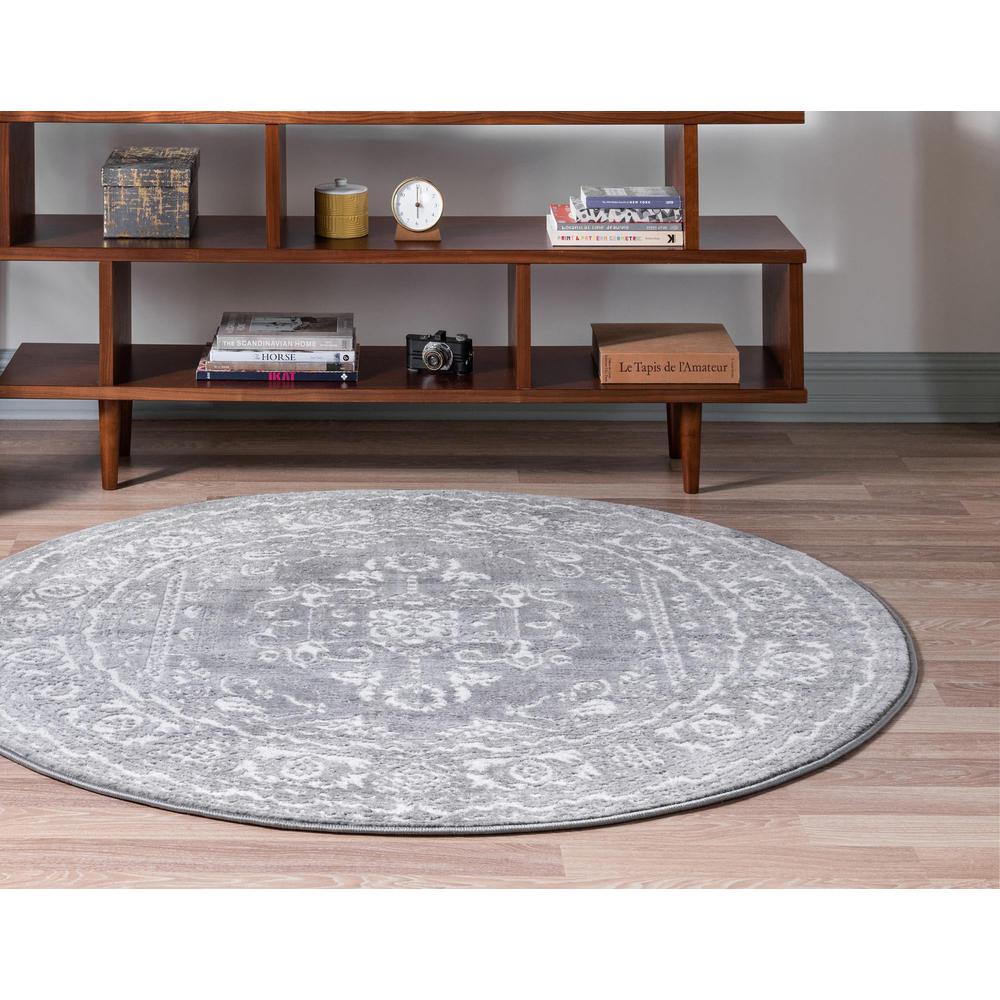 Unique Loom 5 Ft Round Rug in Gray (3150657). Picture 3