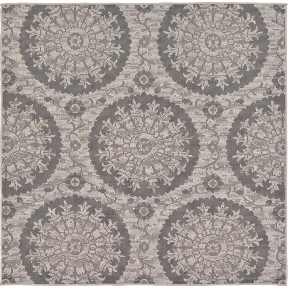 Outdoor Medallion Rug, Gray (6' 0 x 6' 0). Picture 2