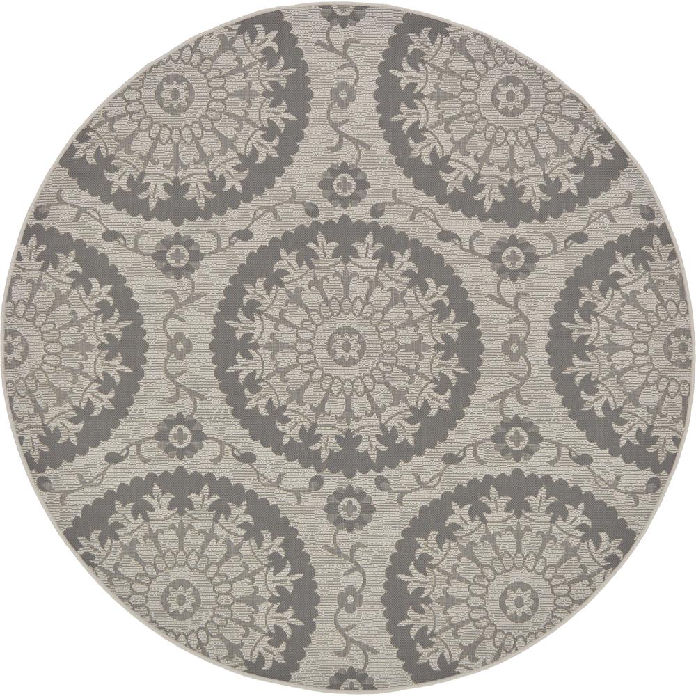 Outdoor Medallion Rug, Gray (6' 0 x 6' 0). Picture 2