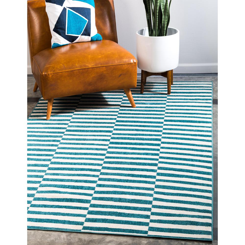 Striped Williamsburg Rug, Teal (5' 0 x 8' 0). Picture 2