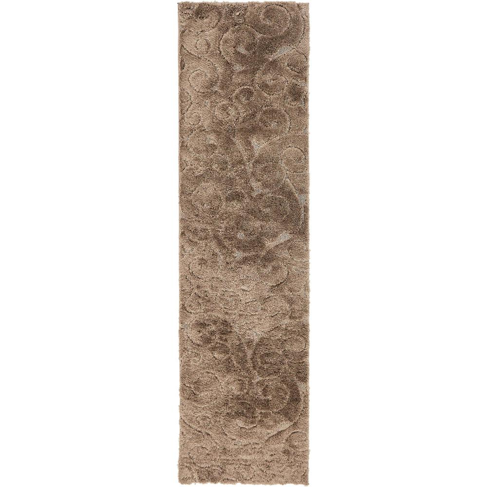 Carved Floral Shag Rug, Brown (2' 7 x 10' 0). Picture 5