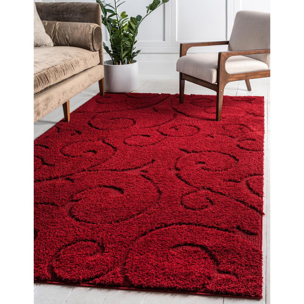 Carved Floral Shag Rug, Red (8' 0 x 10' 0). Picture 2