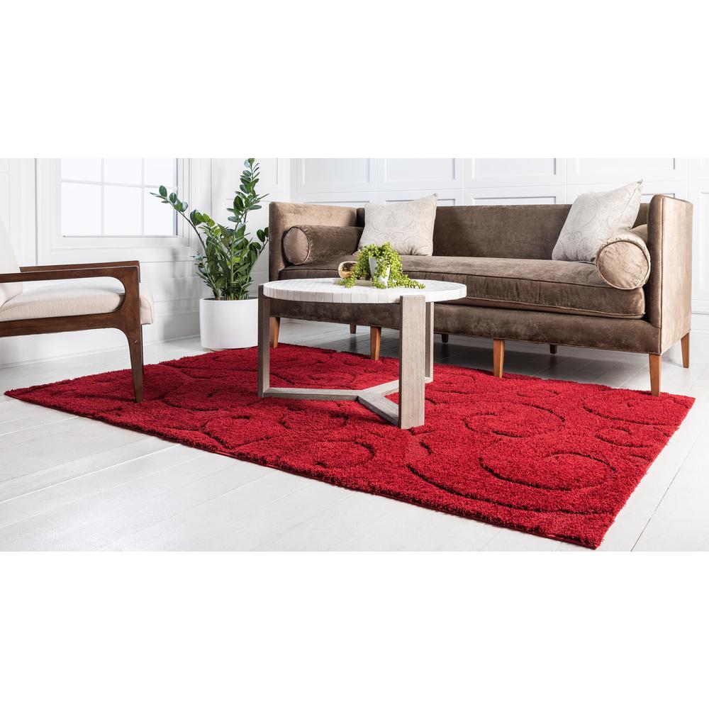 Carved Floral Shag Rug, Red (8' 0 x 10' 0). Picture 3