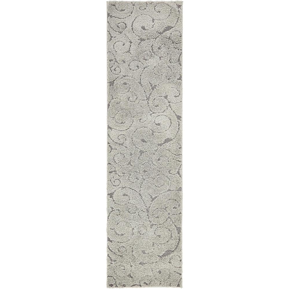 Carved Floral Shag Rug, Gray/Dark Gray (2' 7 x 10' 0). Picture 5