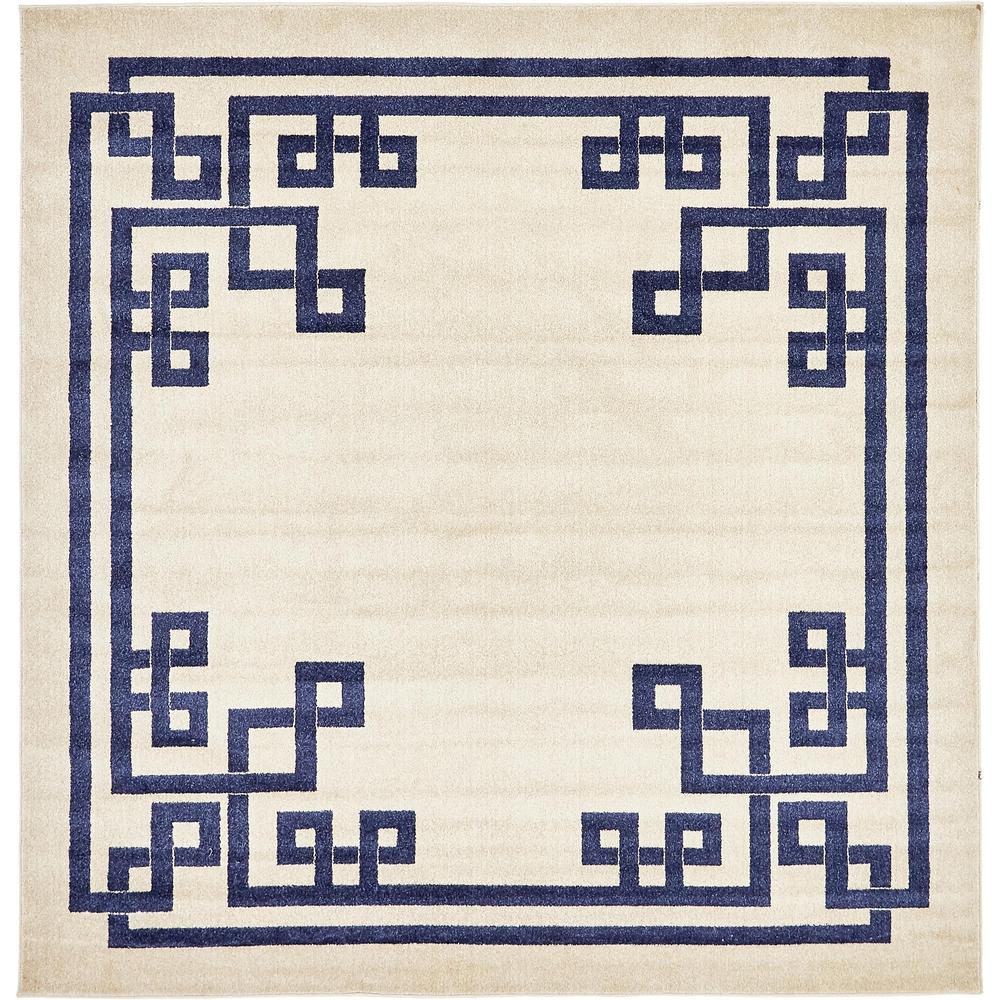 Geometric Athens Rug, Beige/Navy Blue (8' 0 x 8' 0). Picture 2