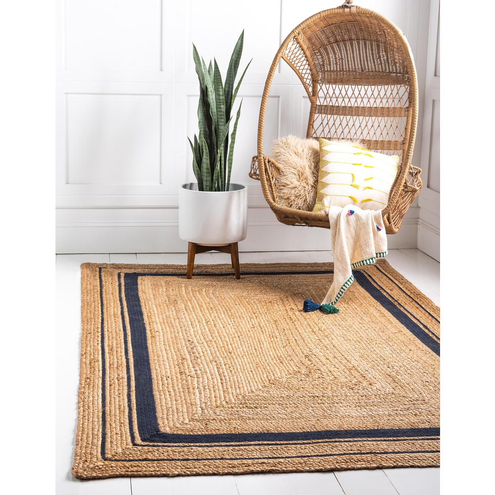 Gujarat Braided Jute Rug, Natural/Navy Blue (8' 0 x 10' 0). Picture 2