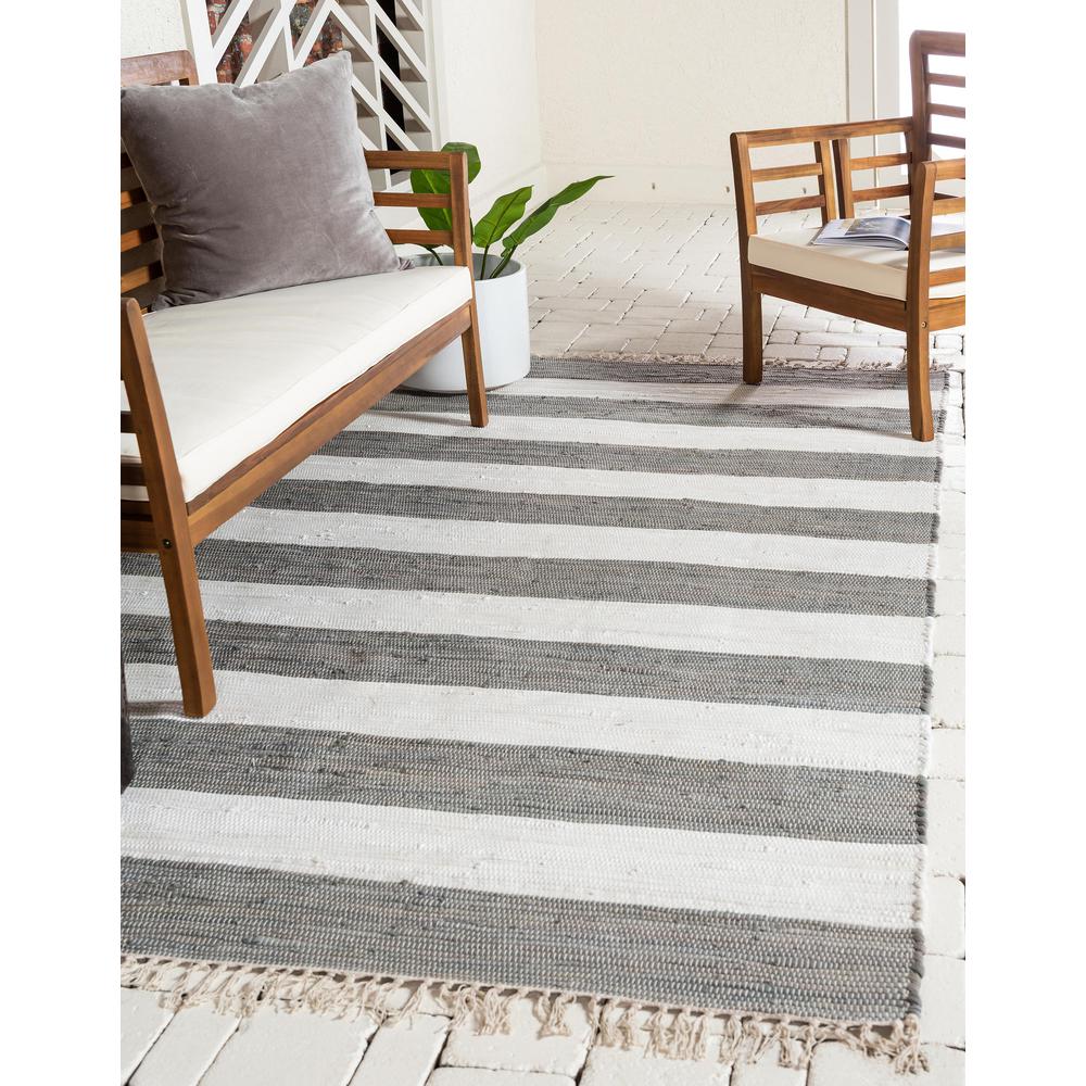 Striped Chindi Rag Rug, Gray (8' 0 x 10' 0). Picture 2