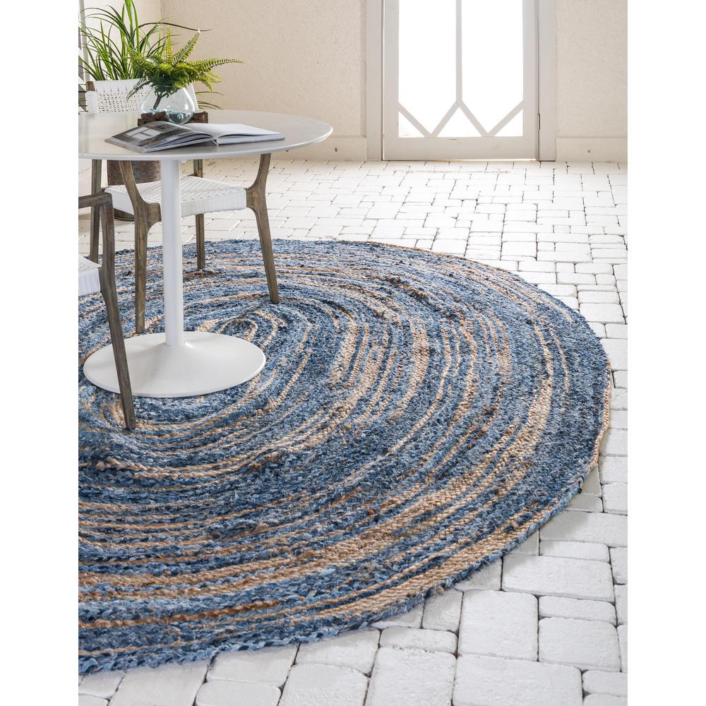Braided Chindi Rug, Blue/Natural (5' 0 x 8' 0). Picture 3