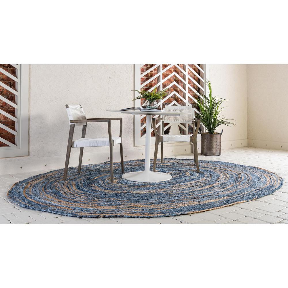 Braided Chindi Rug, Blue/Natural (5' 0 x 8' 0). Picture 4