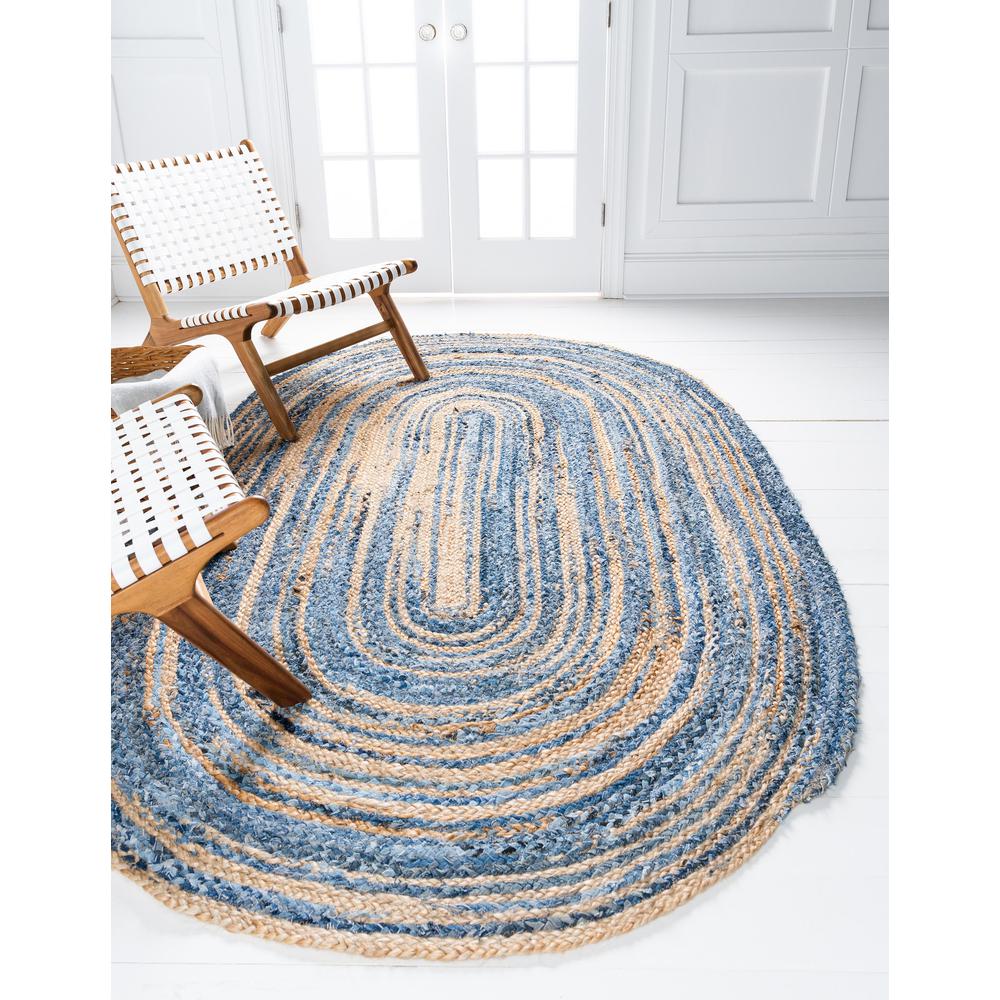 Braided Chindi Rug, Blue/Natural (5' 0 x 8' 0). Picture 2