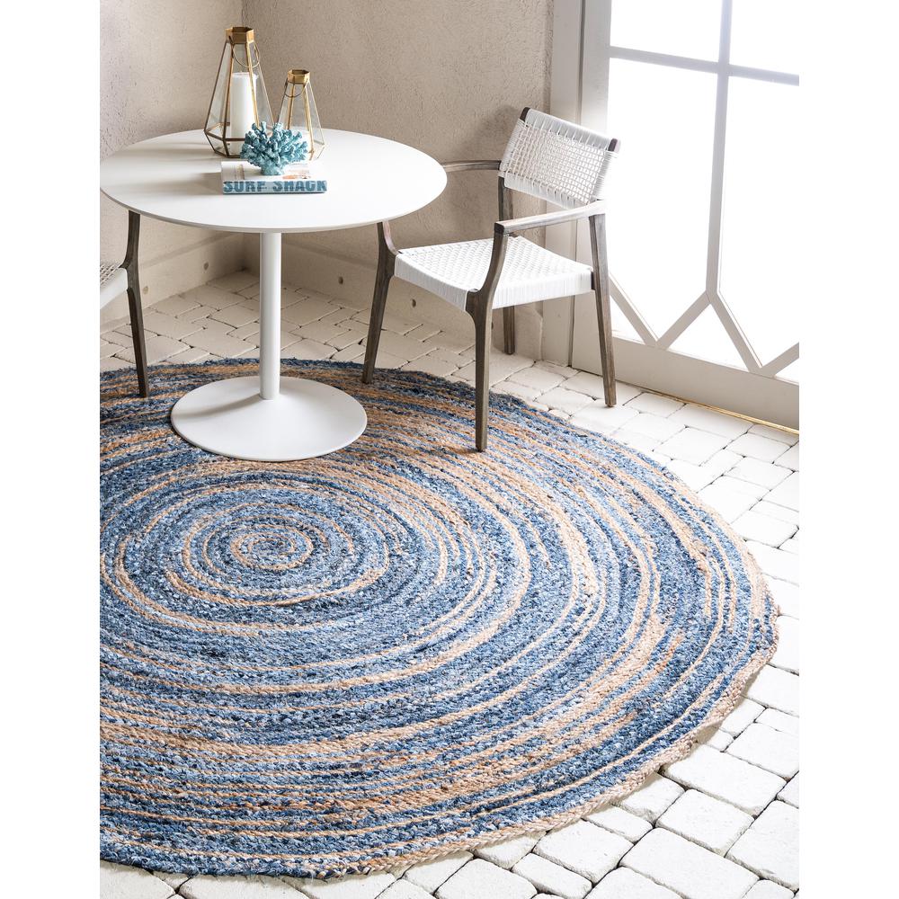 Braided Chindi Rug, Blue/Natural (3' 3 x 3' 3). Picture 2