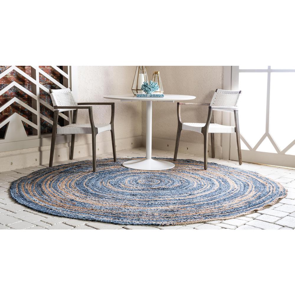 Braided Chindi Rug, Blue/Natural (3' 3 x 3' 3). Picture 3