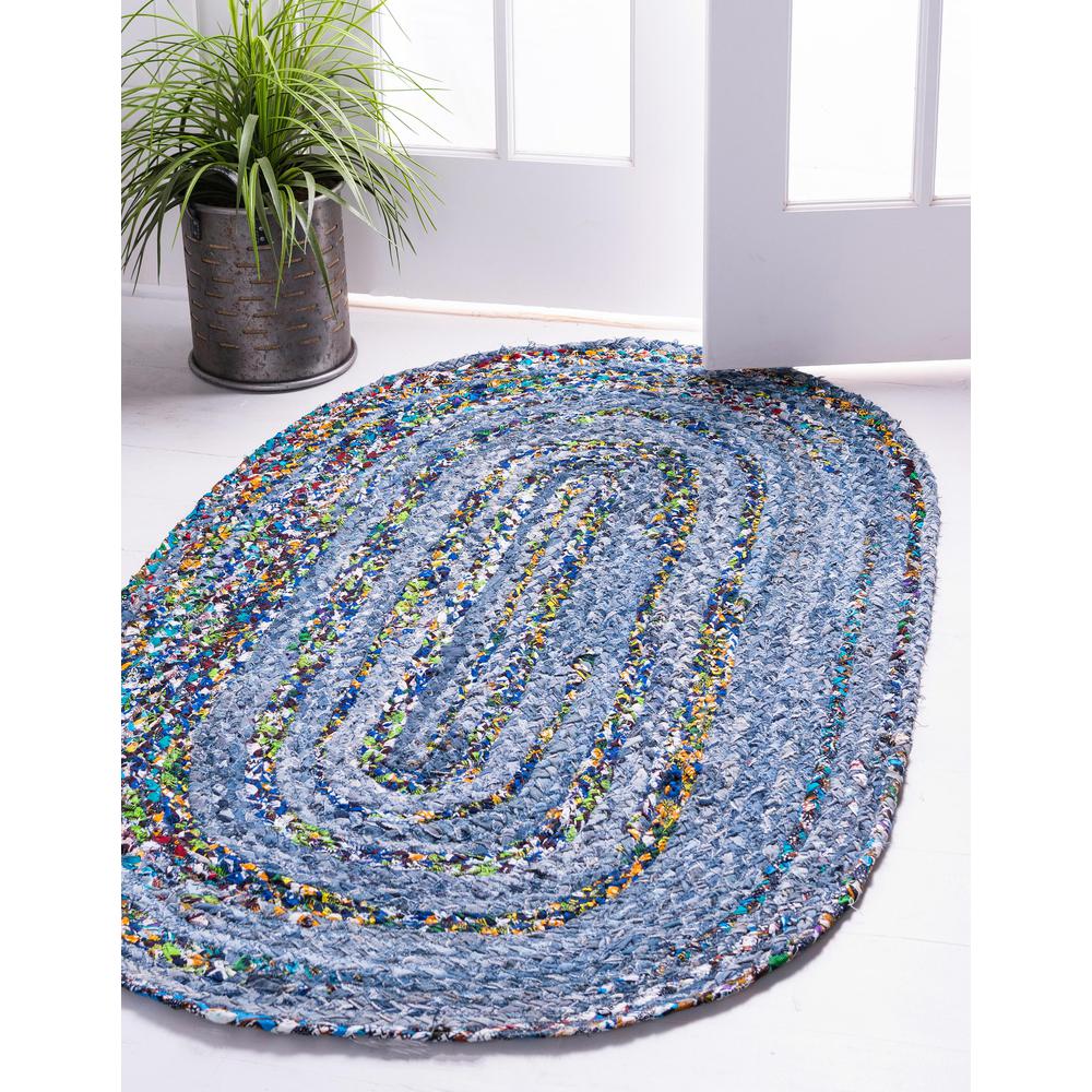 Braided Chindi Rug, Blue/Multi (5' 0 x 8' 0). Picture 2