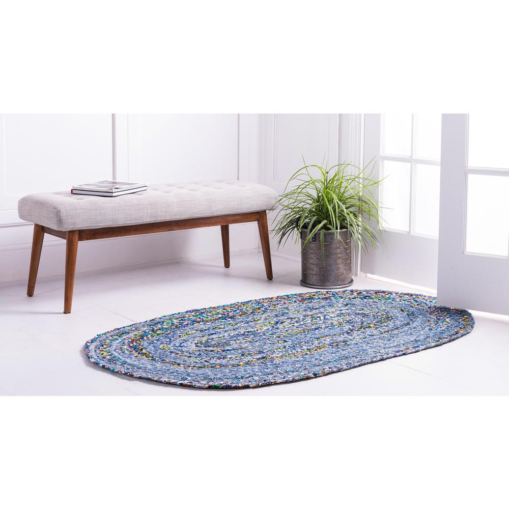 Braided Chindi Rug, Blue/Multi (5' 0 x 8' 0). Picture 3