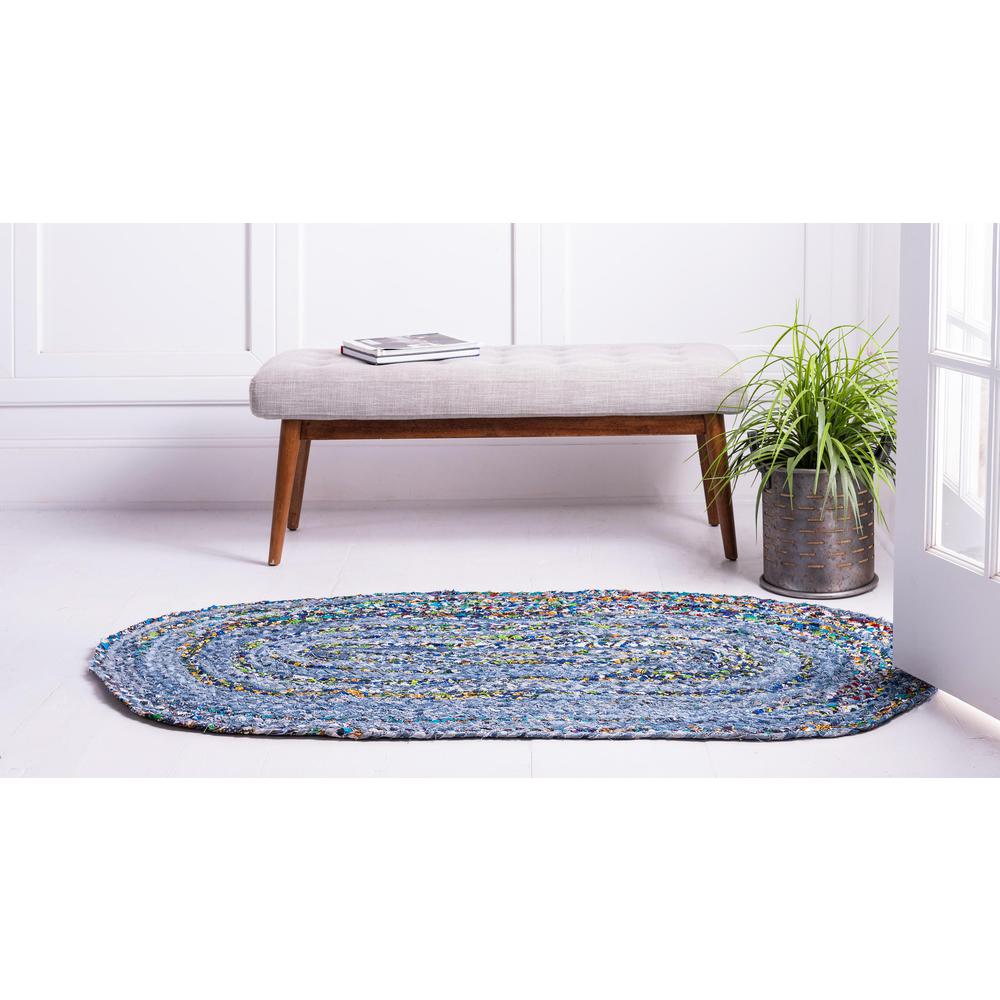 Braided Chindi Rug, Blue/Multi (5' 0 x 8' 0). Picture 4