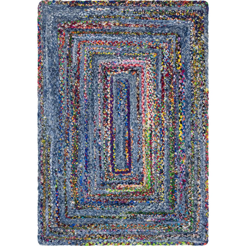 Braided Chindi Rug, Blue/Multi (4' 0 x 6' 0). Picture 2