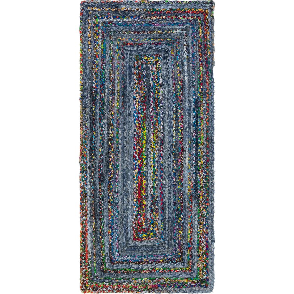 Braided Chindi Rug, Blue/Multi (2' 6 x 6' 1). Picture 2