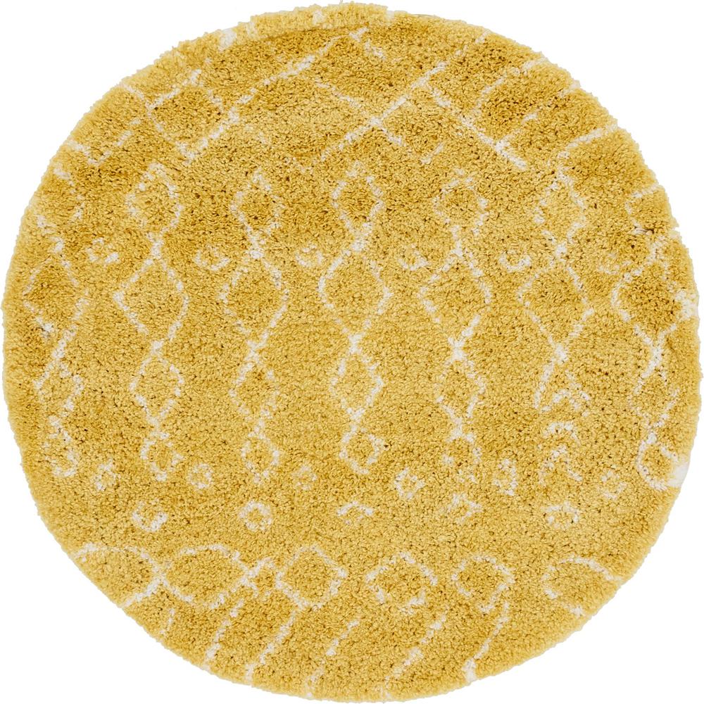 Geometric Rabat Shag Rug, Yellow (5' 0 x 5' 0). Picture 2