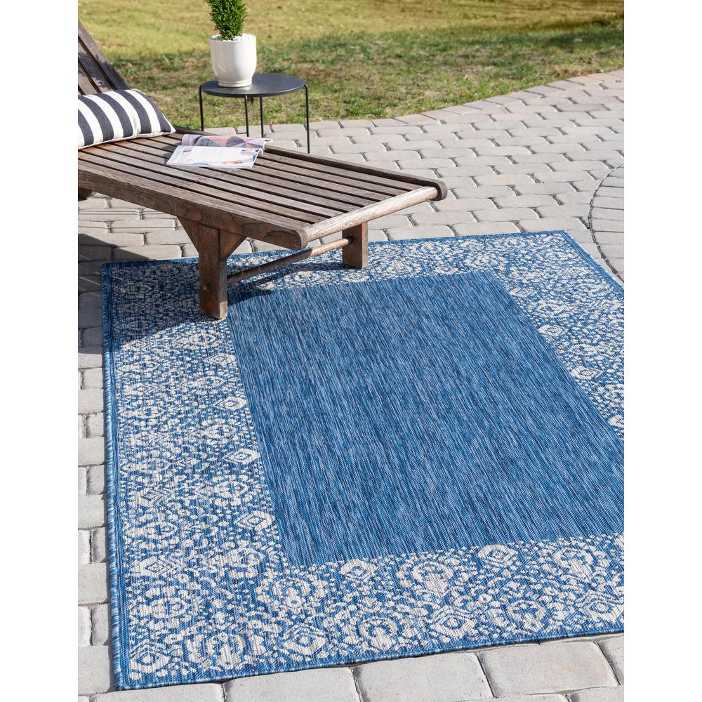 Outdoor Floral Border Rug, Blue (8' 0 x 10' 0). Picture 2