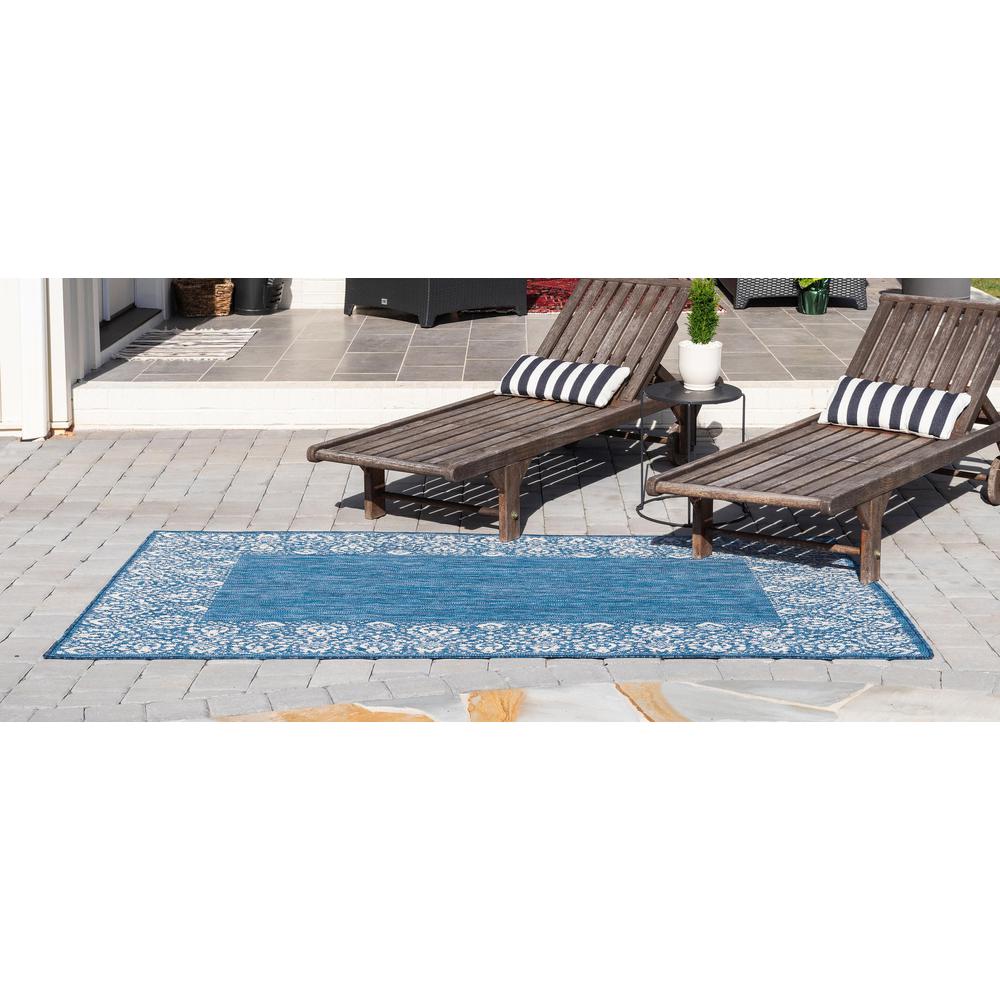 Outdoor Floral Border Rug, Blue (8' 0 x 10' 0). Picture 4
