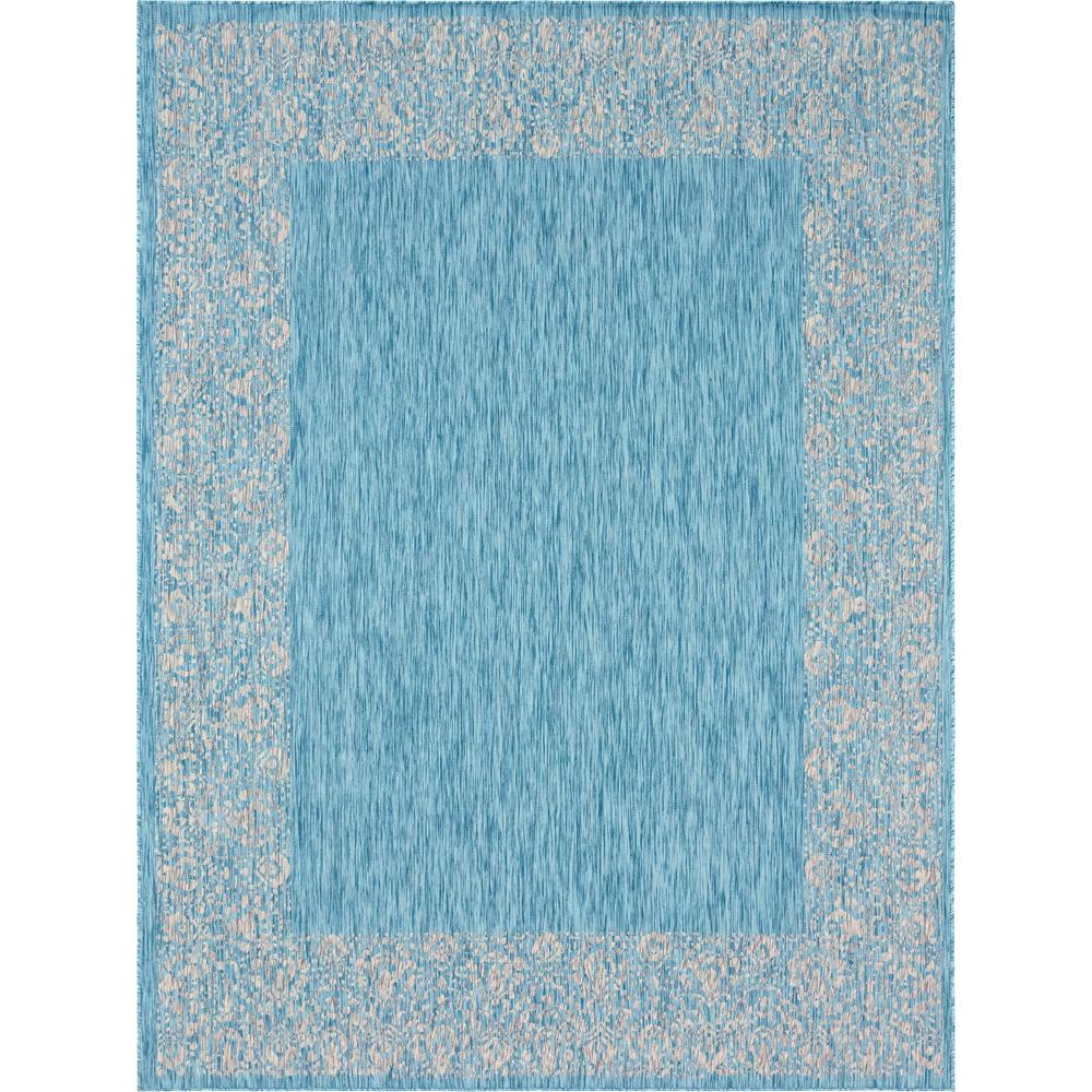 Outdoor Floral Border Rug, Aqua Blue (9' 0 x 12' 0). Picture 2