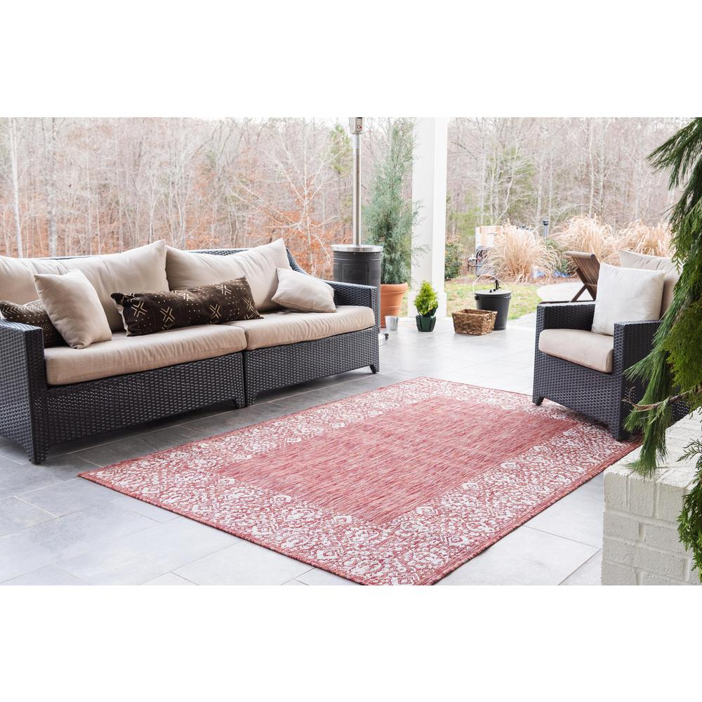 Outdoor Floral Border Rug, Rust Red (8' 0 x 11' 4). Picture 3