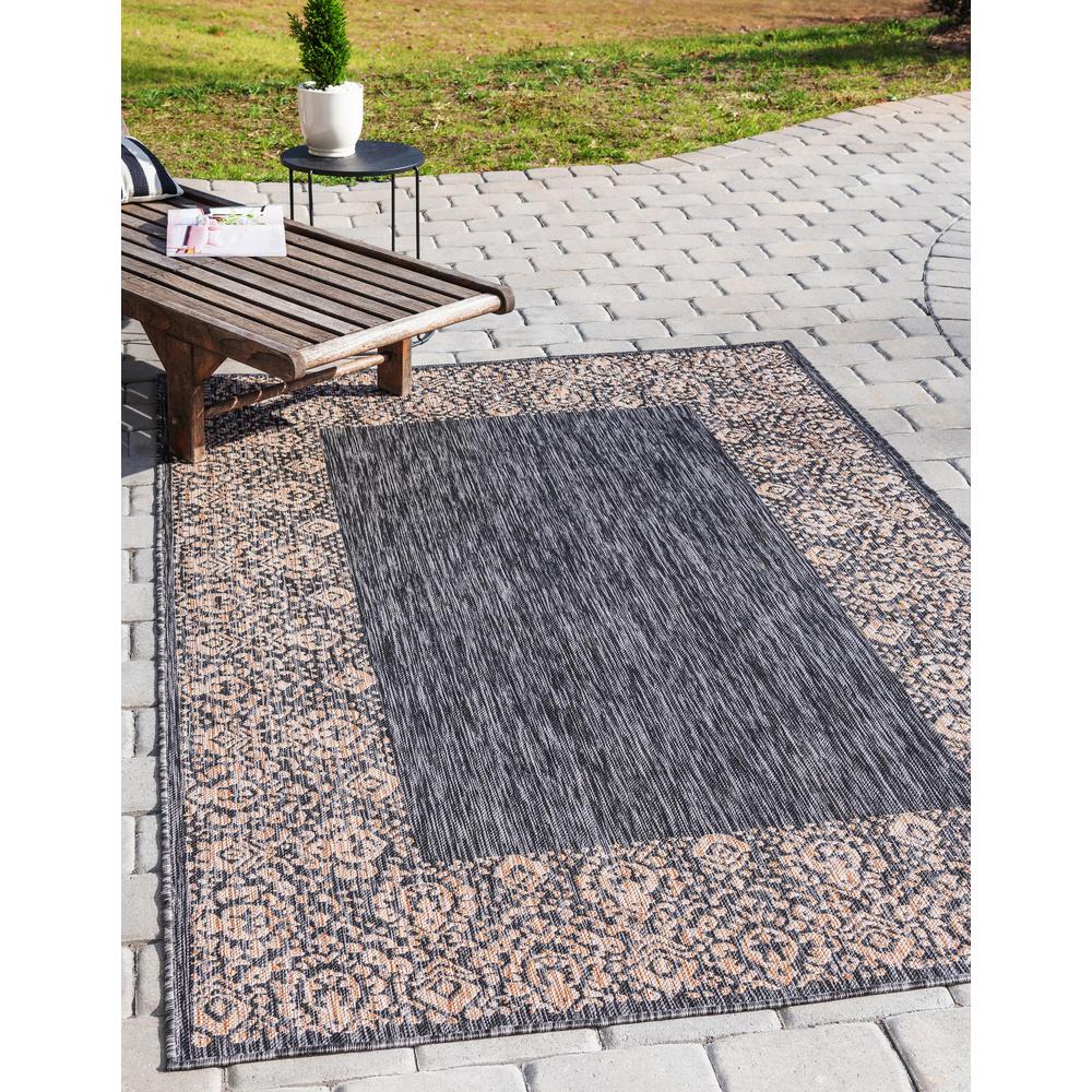 Outdoor Floral Border Rug, Charcoal Gray (8' 0 x 11' 4). Picture 2