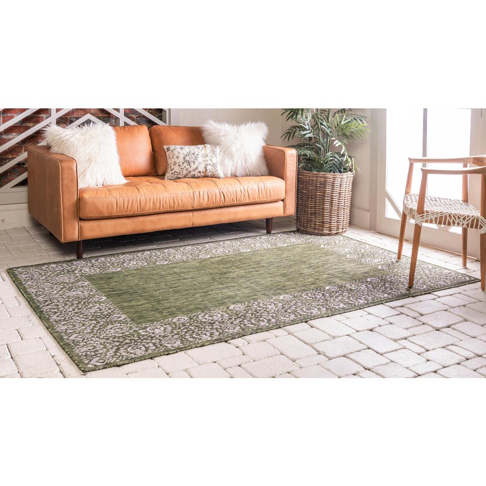 Outdoor Floral Border Rug, Green (6' 0 x 9' 0). Picture 4