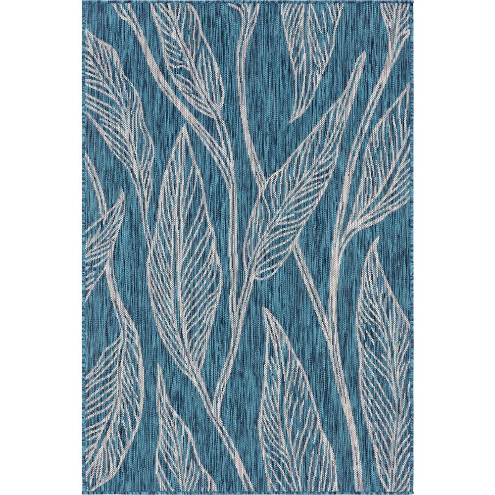 Outdoor Leaf Rug, Teal (4' 0 x 6' 0). Picture 2