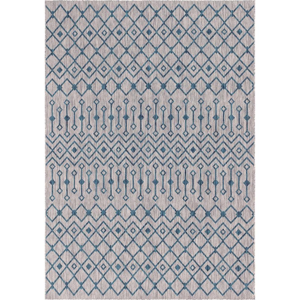 Outdoor Tribal Trellis Rug, Gray/Teal (8' 0 x 11' 4). Picture 2