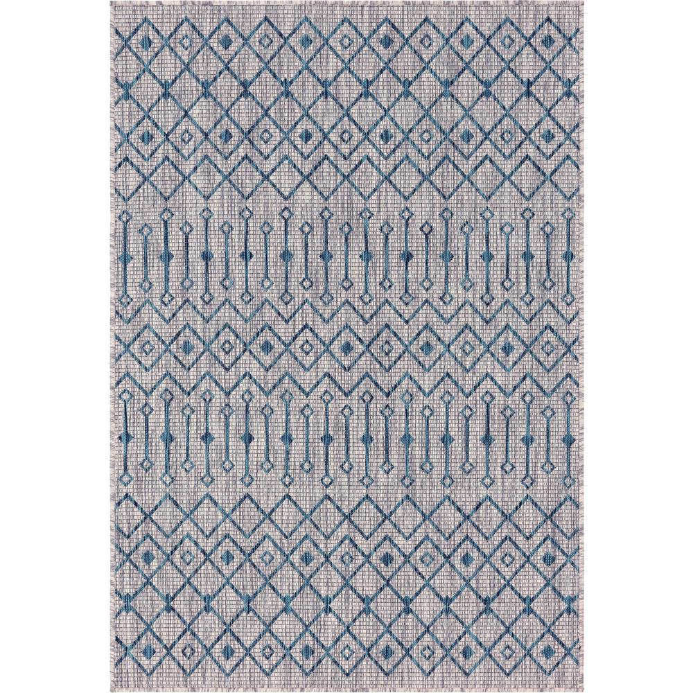 Outdoor Tribal Trellis Rug, Gray/Teal (4' 0 x 6' 0). Picture 2