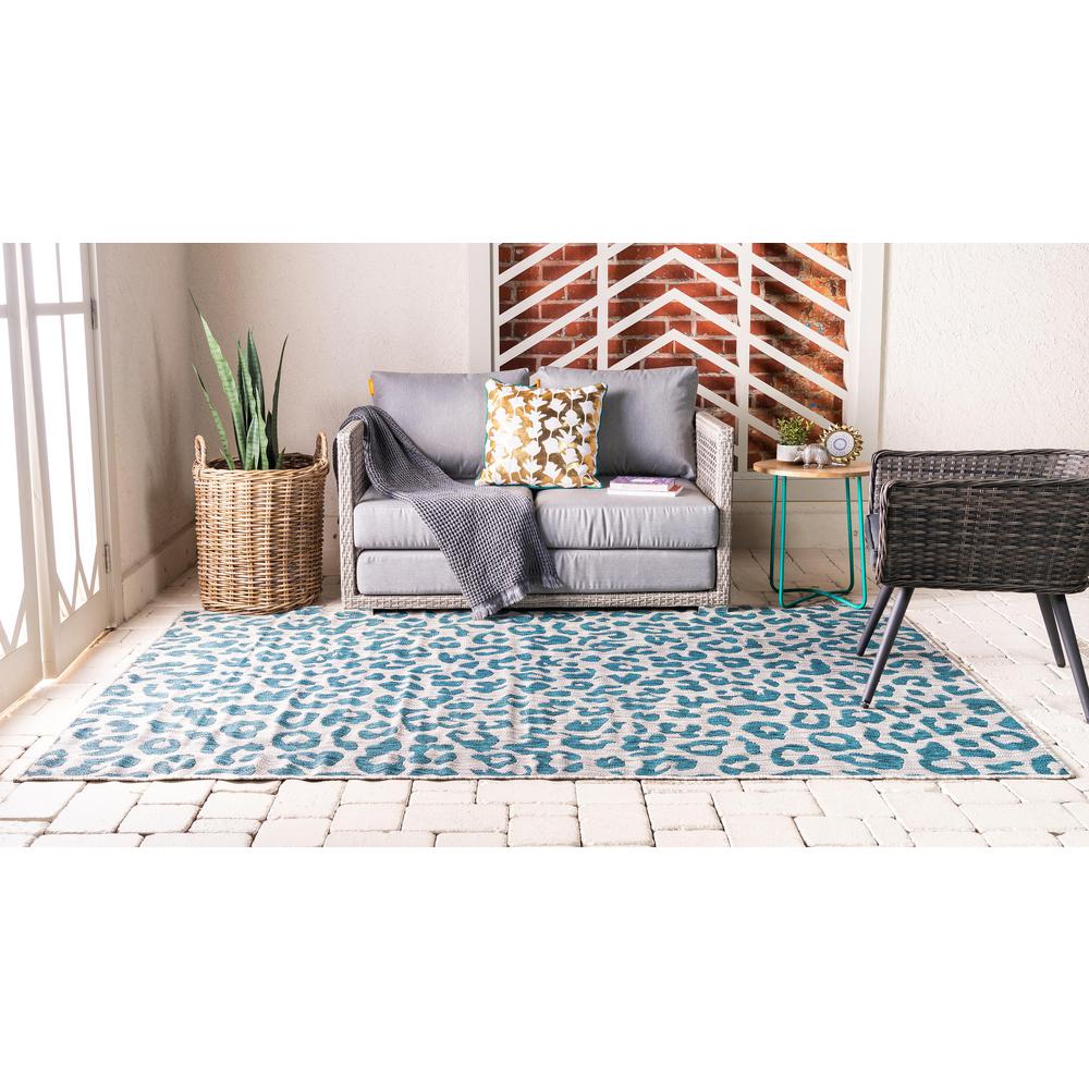 Outdoor Leopard Rug, Teal (6' 0 x 9' 0). Picture 3