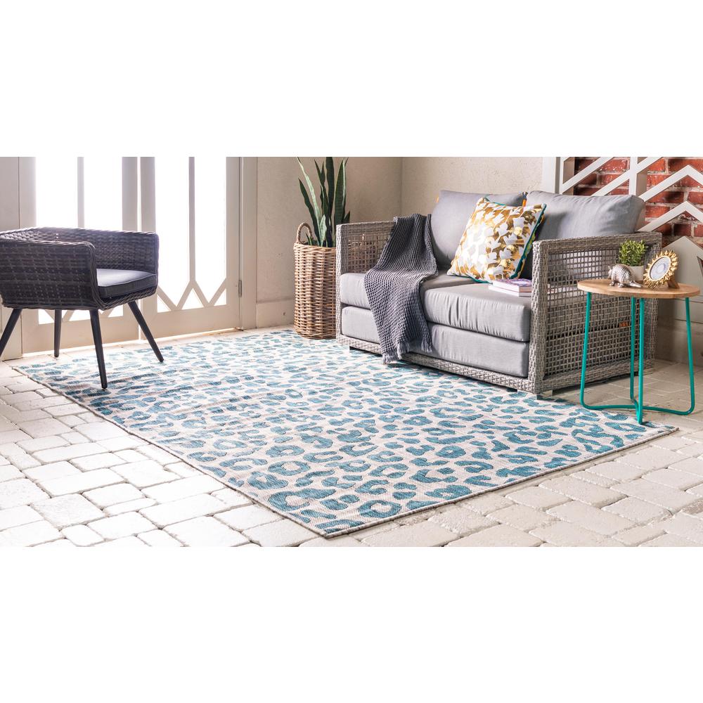 Outdoor Leopard Rug, Teal (6' 0 x 9' 0). Picture 4