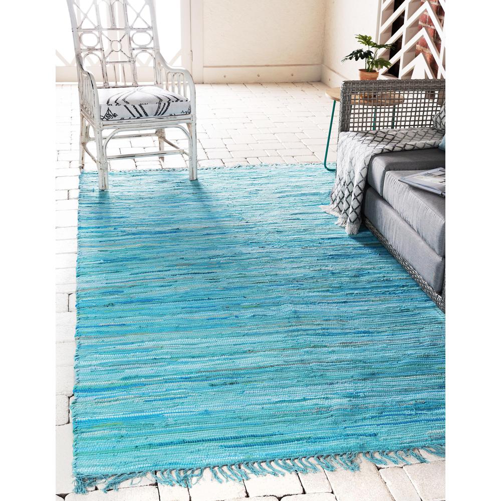 Striped Chindi Cotton Rug, Turquoise (8' 0 x 10' 0). Picture 2