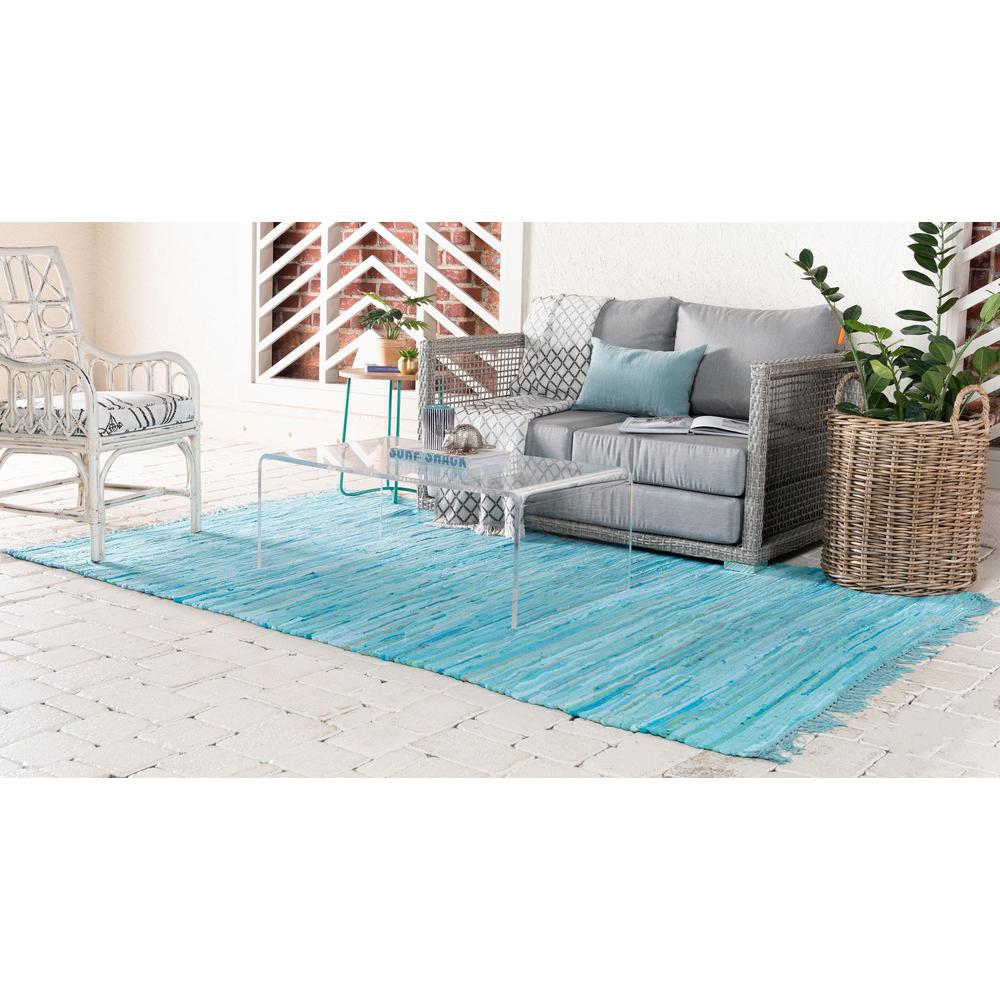 Striped Chindi Cotton Rug, Turquoise (8' 0 x 10' 0). Picture 3