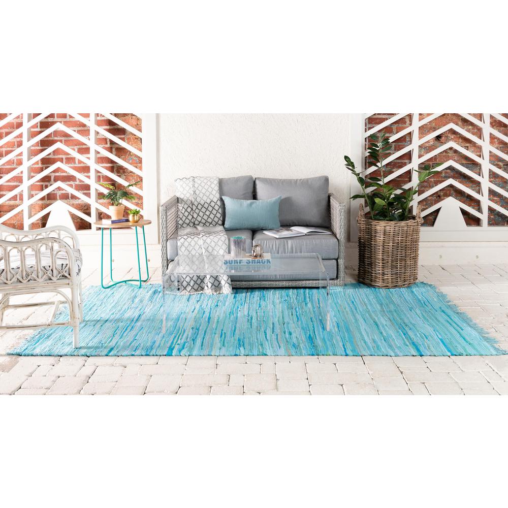 Striped Chindi Cotton Rug, Turquoise (8' 0 x 10' 0). Picture 4