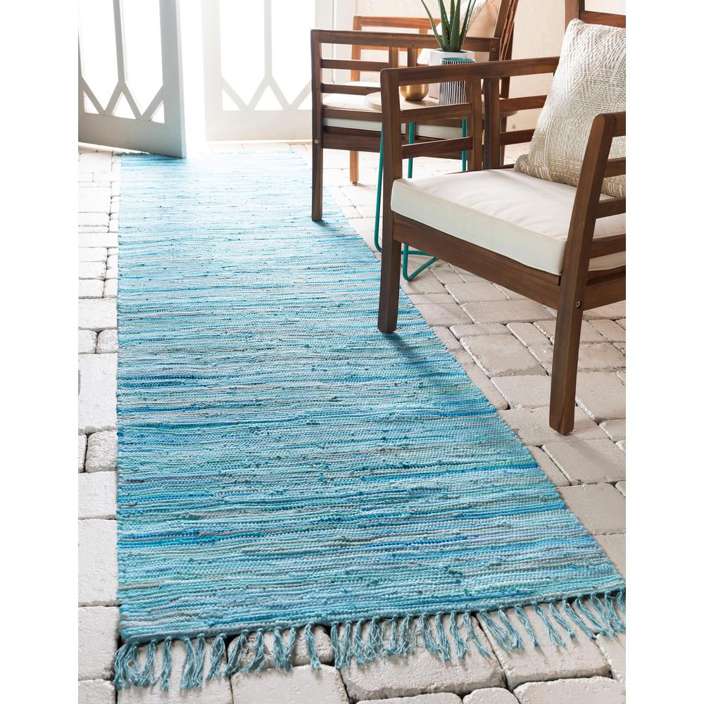Striped Chindi Cotton Rug, Turquoise (2' 7 x 6' 7). Picture 3