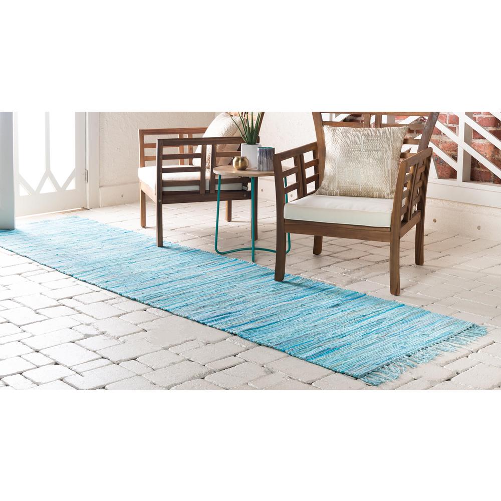 Striped Chindi Cotton Rug, Turquoise (2' 7 x 6' 7). Picture 4