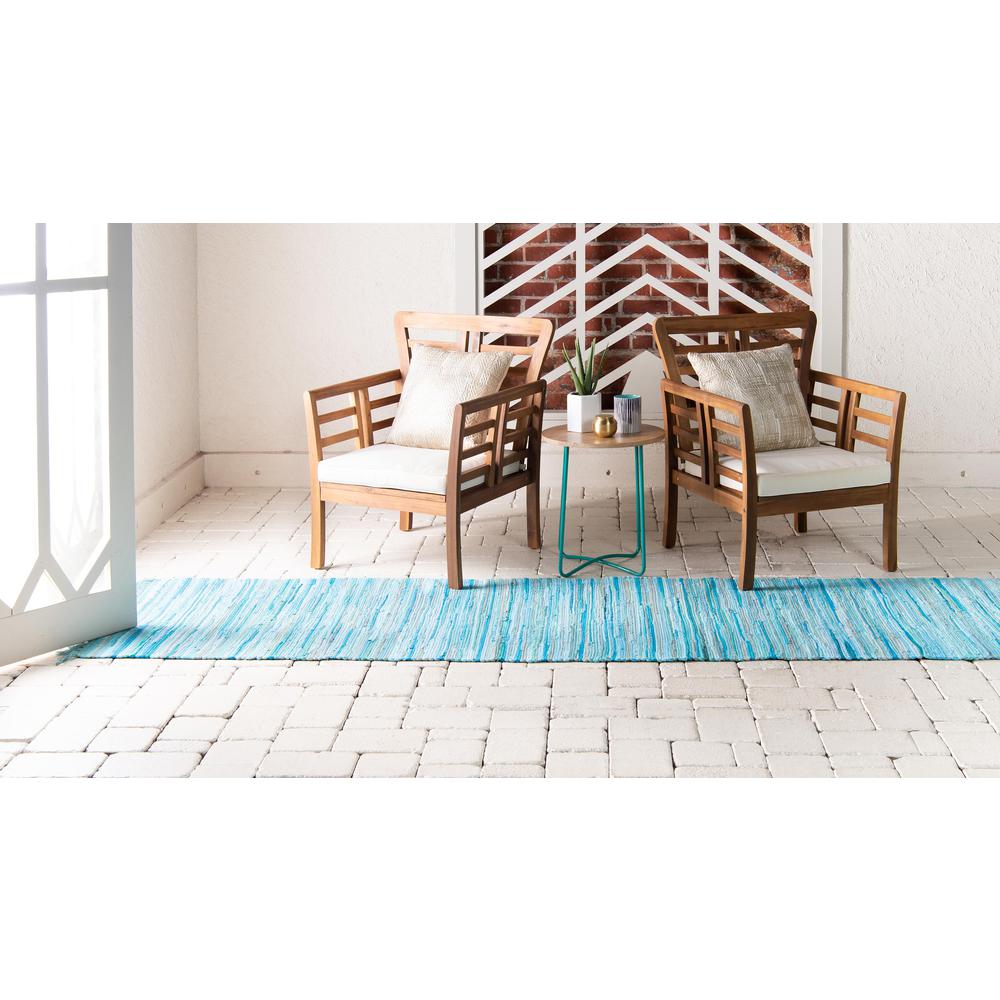 Striped Chindi Cotton Rug, Turquoise (2' 7 x 6' 7). Picture 5
