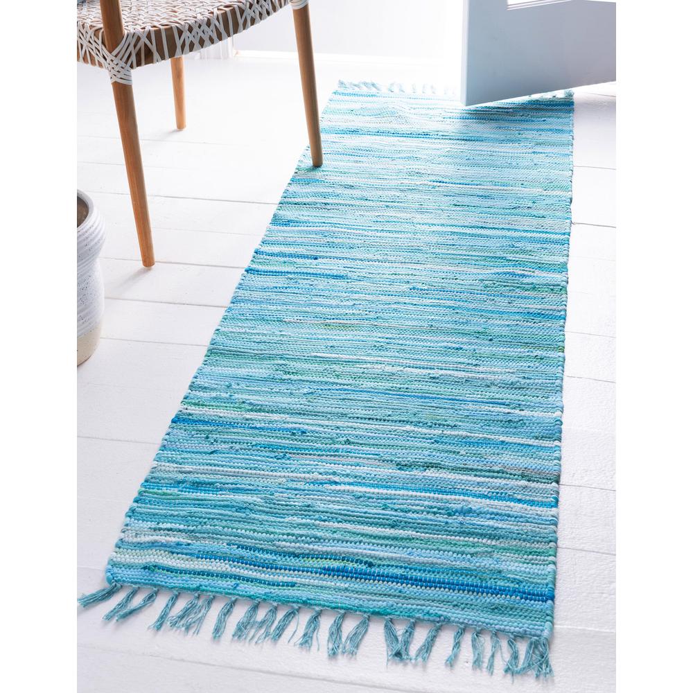 Striped Chindi Cotton Rug, Turquoise (2' 7 x 6' 7). Picture 2